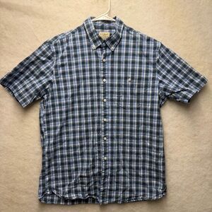 LL Bean Traditional Fit Men’s Plaid Short Sleeve Button Down Shirt Blue M Tall